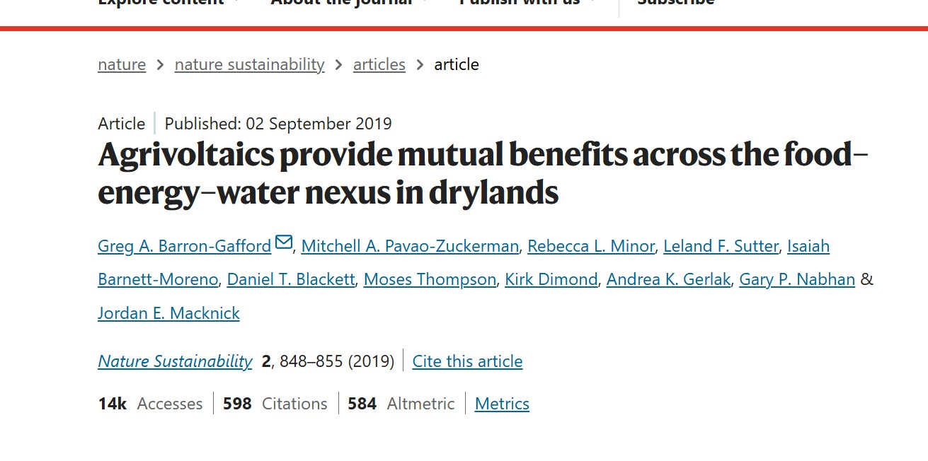 Preview of Agrivoltaics provide mutual benefits across the food–energy–water nexus