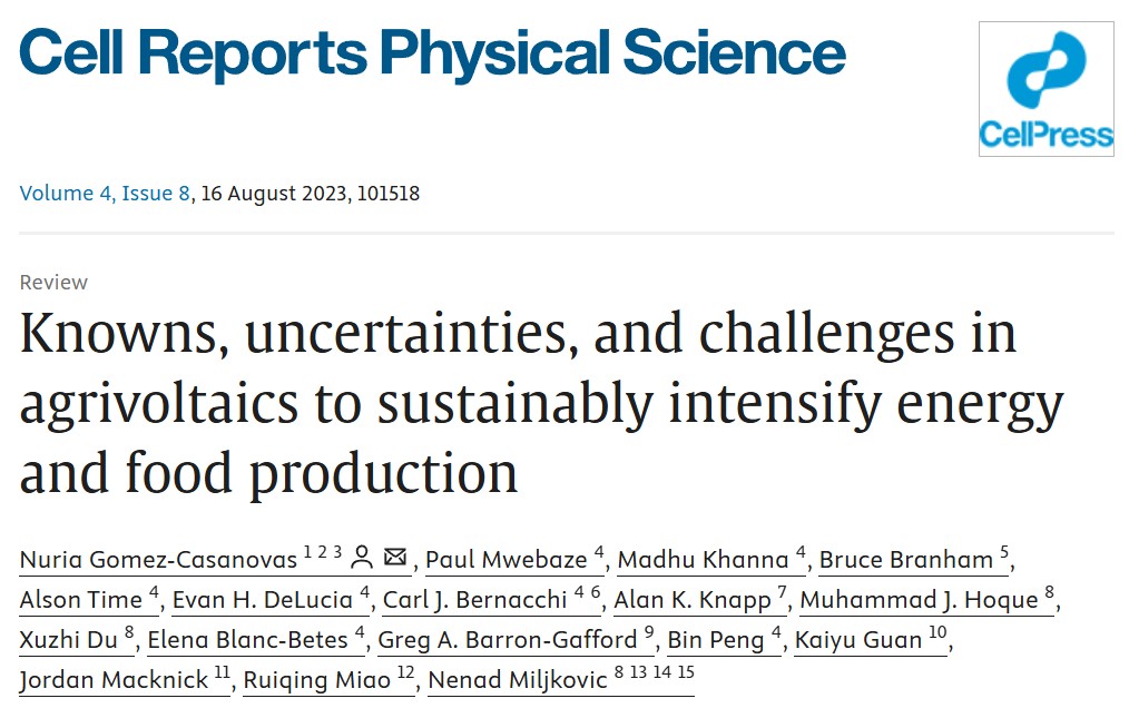 Preview of Knowns, uncertainties, and challenges in agrivoltaics